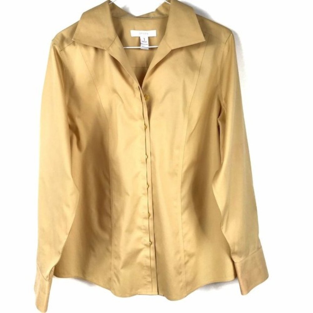 Chicos No Iron Gold Button Placard Blouse LS